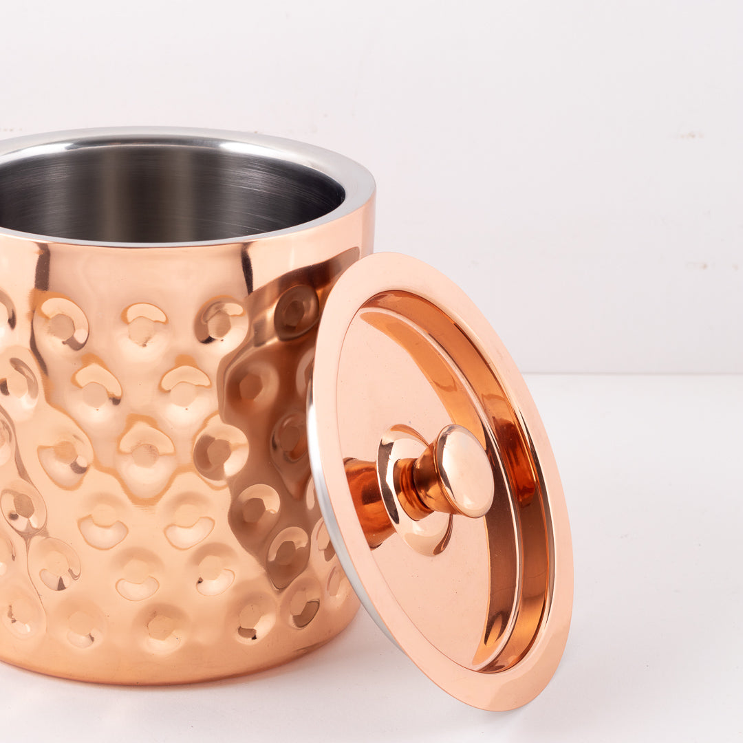 Embossed Copper Ice Bucket with Ice Tongs